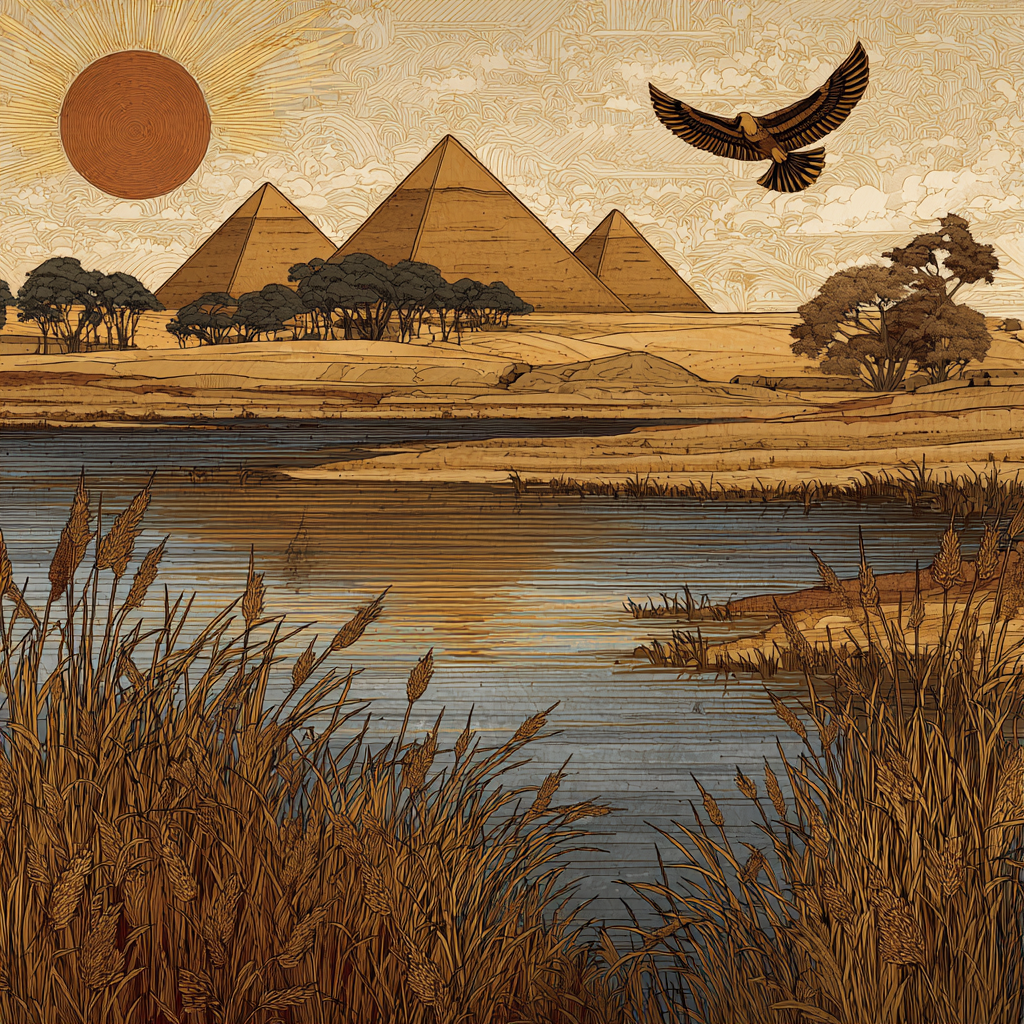 Ancient Egyptian art style example — landscape